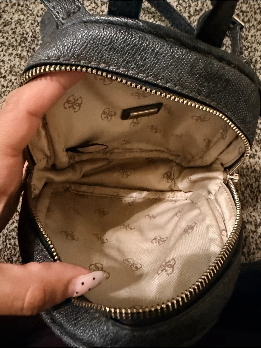 GUESS Black Mini Logo Backpack with Gold Hardware